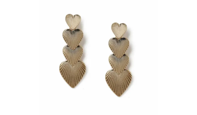 Freedom Gold Ridged Heart Drop Earrings