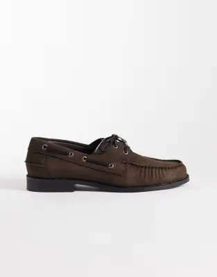 lace up boat shoes with ruching in brown