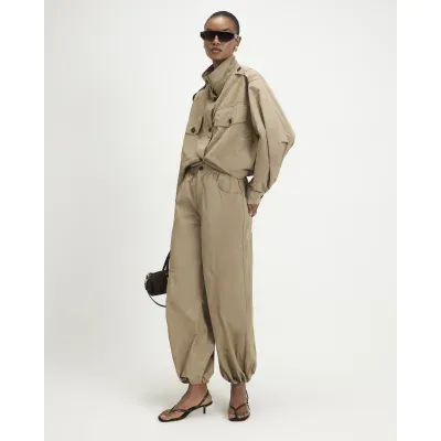 Beige Drawstring Hem Trousers