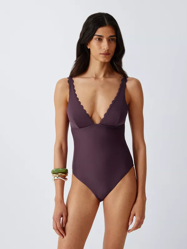 John Lewis Scallop Edge Plunge Neck Swimsuit