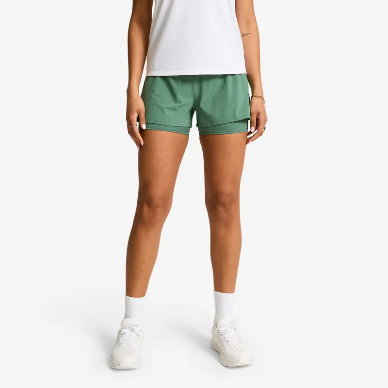 DOMYOS Women's 2-in-1 Fitness Shorts - Dark Green
