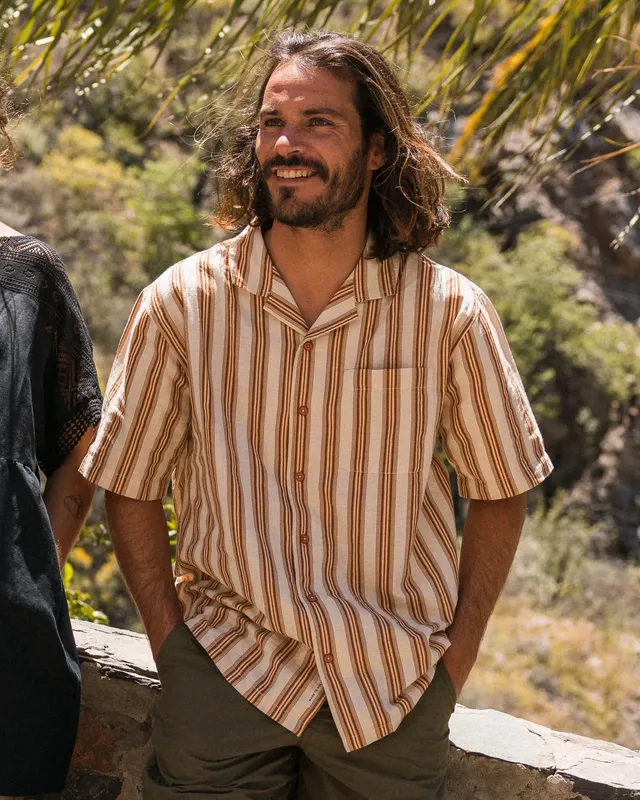 Passenger Clothing Cove Cotton Textured Shirt - Sunset Orange Stripe