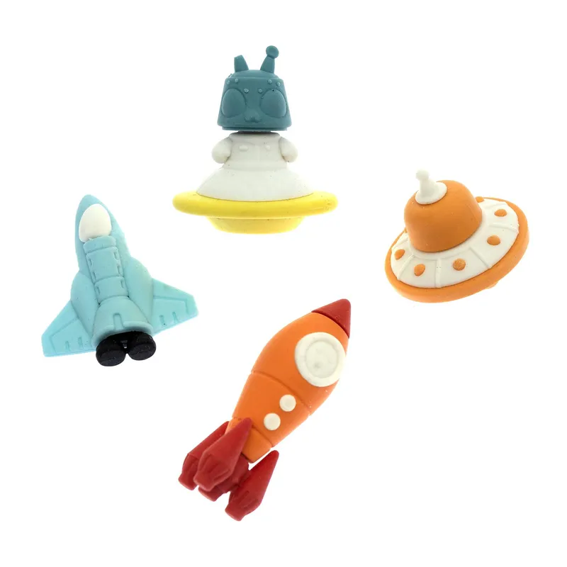 Rocket and Spaceship Erasers 4 Pack