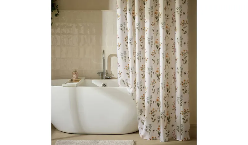 Argos Home Bee Print Shower Curtain - White