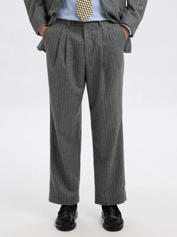 Selected Felix Wool Blend Stripe Straight Chinos, Medium Grey