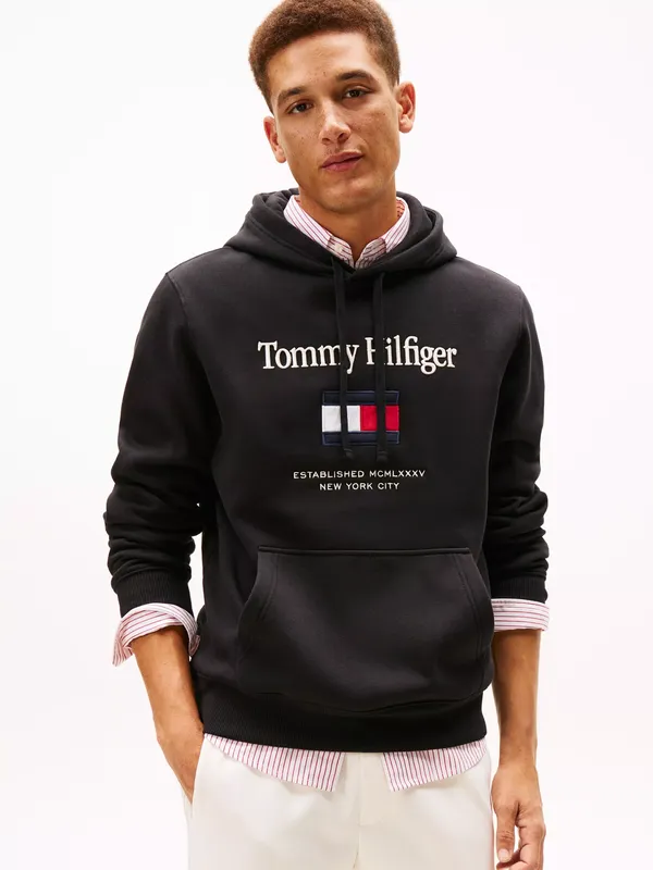 Tommy Hilfiger Cotton Blend Embroidered Flag Hoodie