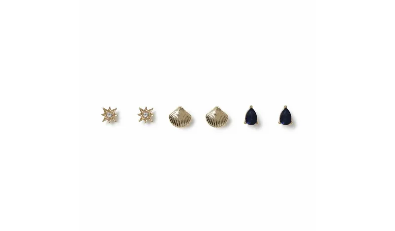 Freedom Crystal and Starburst Stud Earrings - Set of 3