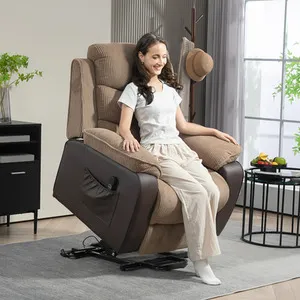 HOMCOM Power Lift Recliner Chair for Elderly Patchwork Design - Brown