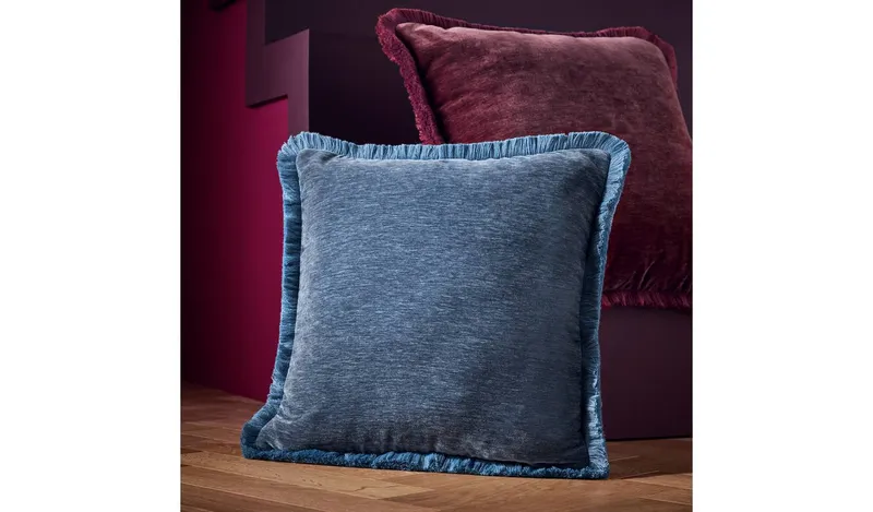 Habitat Fringed Chenille Cushion Storm Blue - 43x43cm