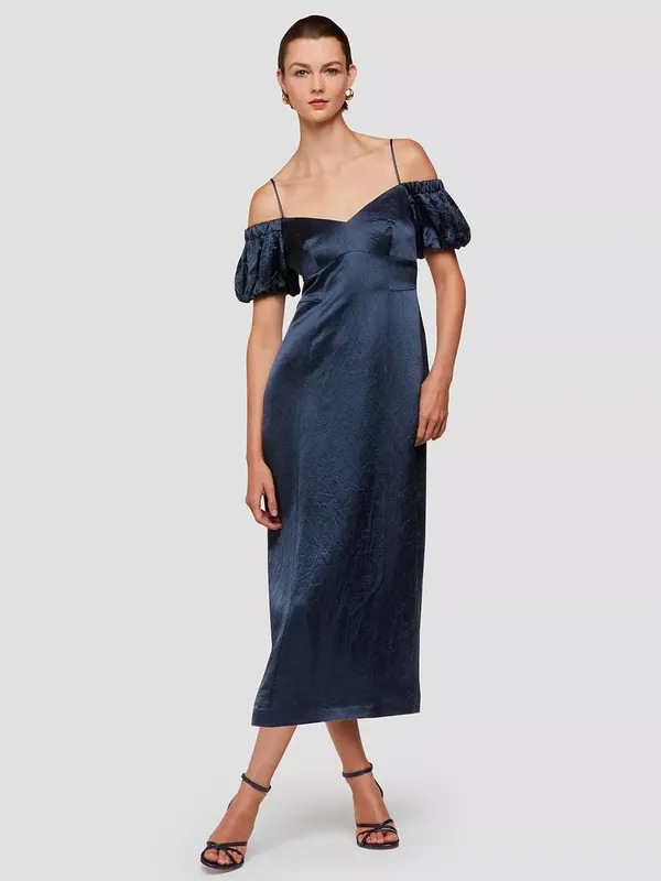 Whistles Faye Satin Bardot Midi Dress