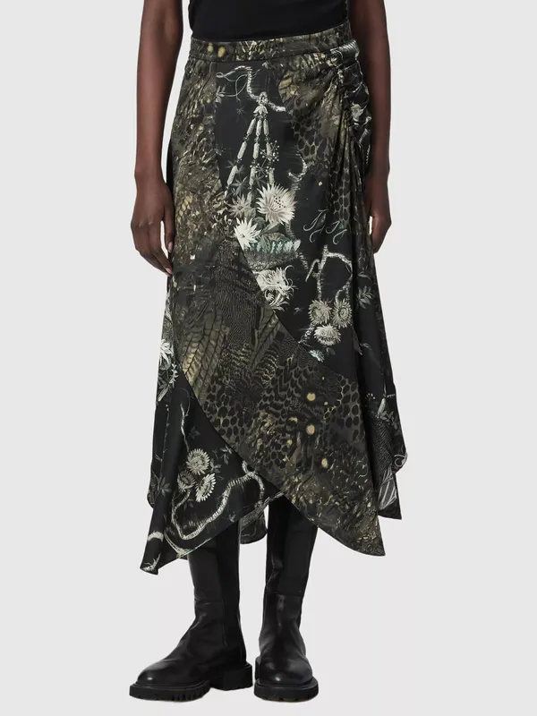AllSaints Arleen Asymmetric Draped Midi Skirt, Taravao Soft Green