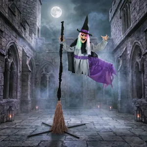 HOMCOM Life Size Animated Witch Scary Animatronic Decor - Black