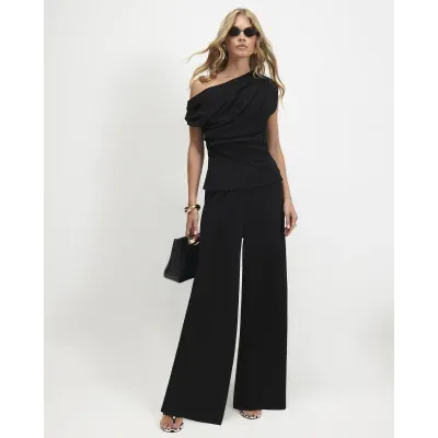 Black Jersey Wide Leg Trousers