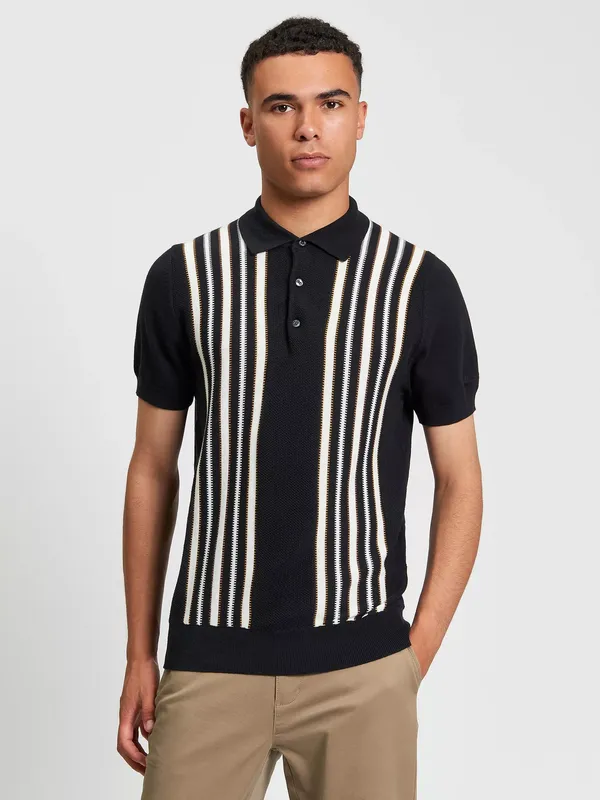 Ben Sherman Placement Stripe Cotton Polo Shirt, Black/White