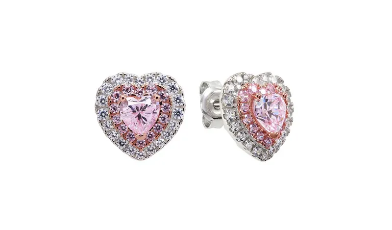 Revere 9ct Rose Gold Plated Silver Heart Stud Earrings
