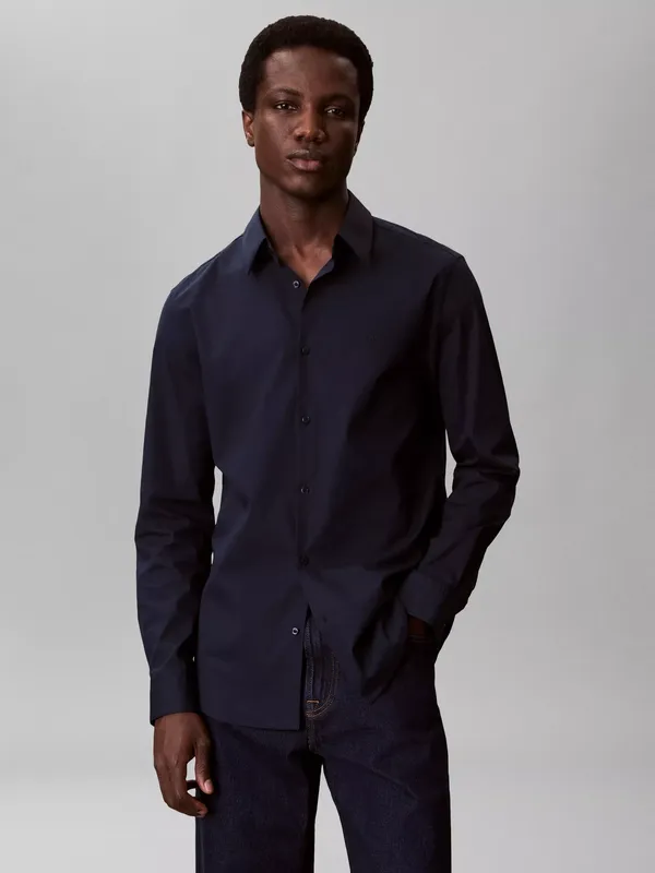 Calvin Klein Slim Fit Cotton Rich Stretch Shirt, Dark Sapphire