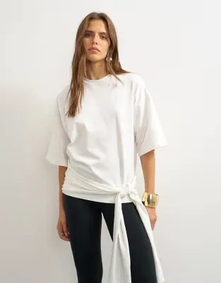 wrap waist tie detail top in ivory