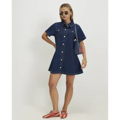 Petite Blue Button Through Denim Shirt Dress