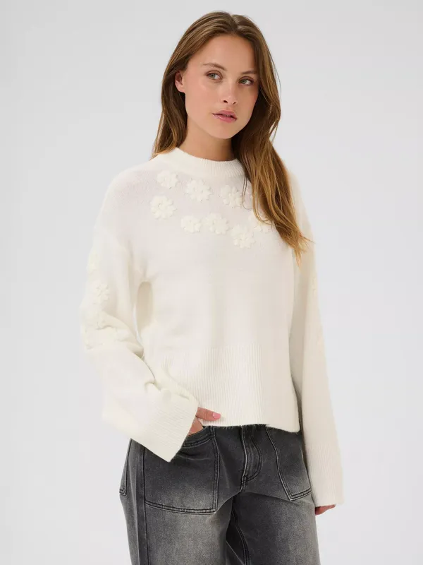 KAFFE KAmasja Floral Embroidered Jumper, Chalk