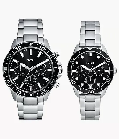 Fossil His and Hers Multifunction Stainless Steel Watch Set