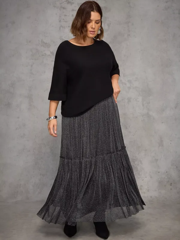 Live Unlimited Curve Sparkle Tiered Skirt, Black