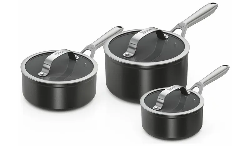 Ninja Ceramic Pro 3 Piece Aluminium Saucepan Set - Black