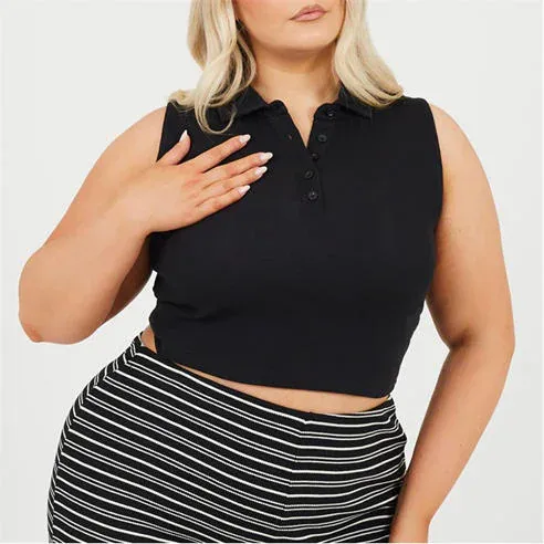 Brave Soul Womens Plus Size Vest with Collar and Buttons