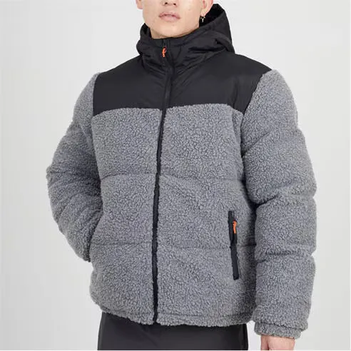 Brave Soul Mens Borg Puffer Jacket with Contrast Fabric Upper & Hood