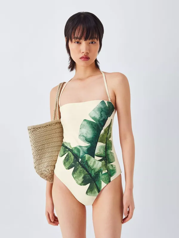 John Lewis Inka Palm Open Back Swimsuit, Ivory Placement