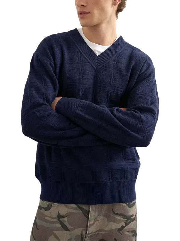 Topman Knit V-Neck Jumper, Navy