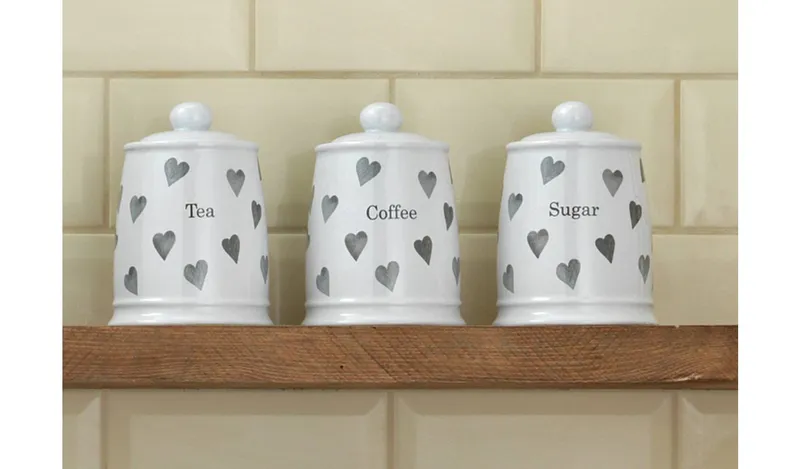 Argos Home Set of 3 Hearts Storage Jars - Grey