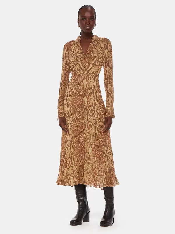 Whistles Serpent Print Midi Dress, Brown/Multi