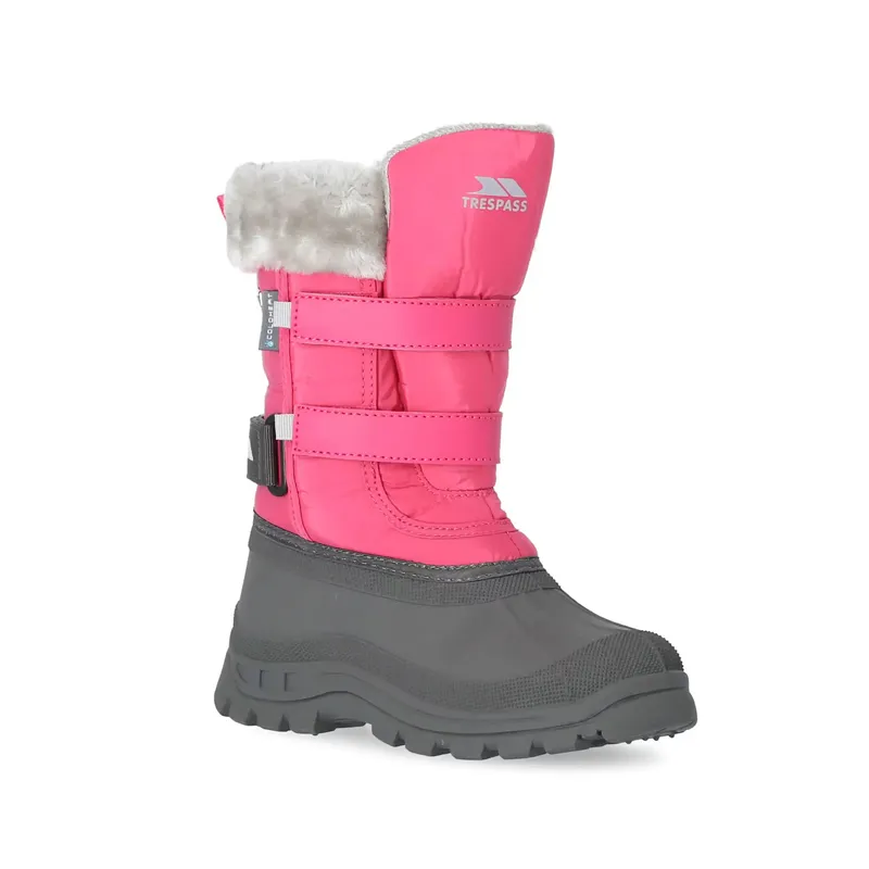 TRESPASS Girls Snow Boots Waterproof Insulated Grey Shoes with Fur Stroma II