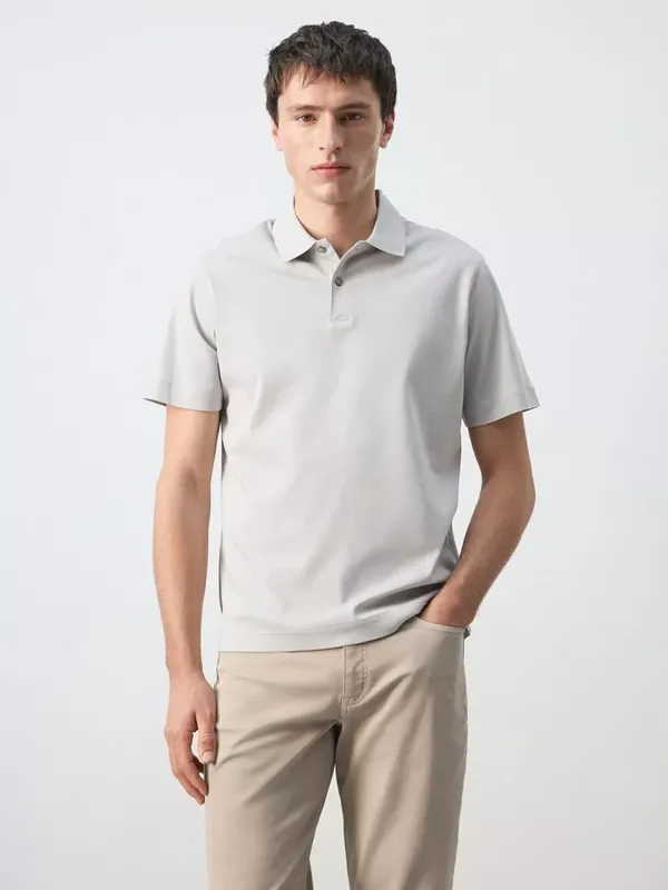 Mango Regular Fit Short Sleeve Cotton Polo Shirt, Ice
