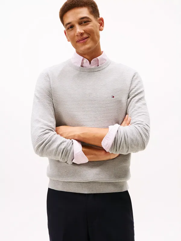 Tommy Hilfiger Cotton Textured Crew Neck Structured Jumper