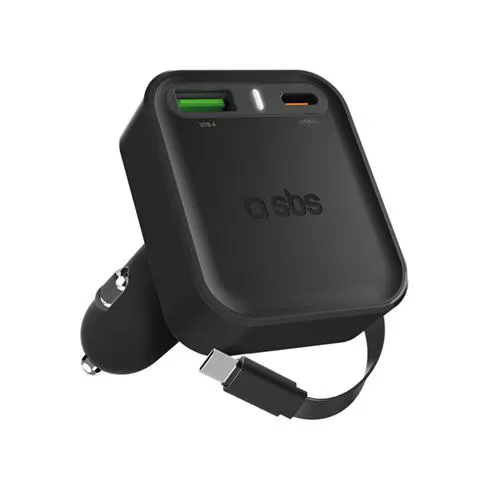SBS 3-in-1 Car charger with integrated retractable cable