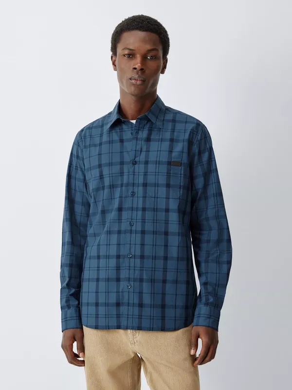 Barbour Tomorrow's Archive Eli Cotton Regular Fit Check Shirt, Dark Denim Check