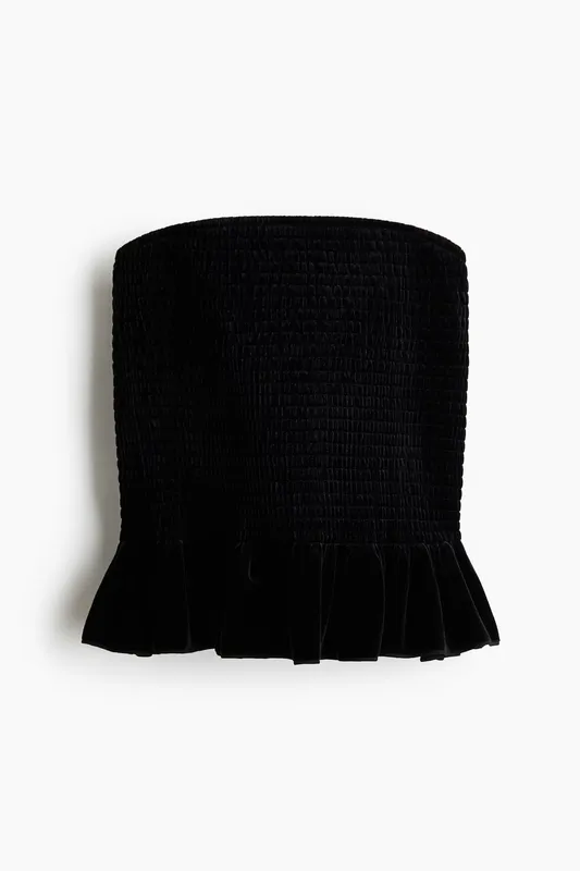 Smocked velour bandeau top