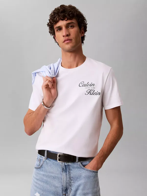Calvin Klein Embroidered Logo Crew Neck Cotton T-Shirt, White