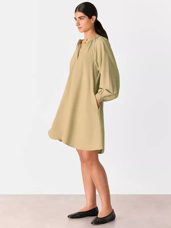 Whistles Full Volume Gathered Dress, Sage Green