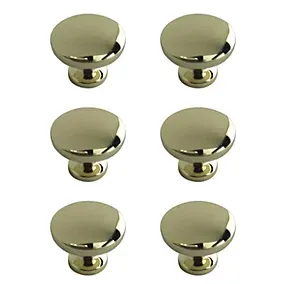 Zinc alloy Brass effect Round Furniture Knob (Dia)30mm, Pack of 6