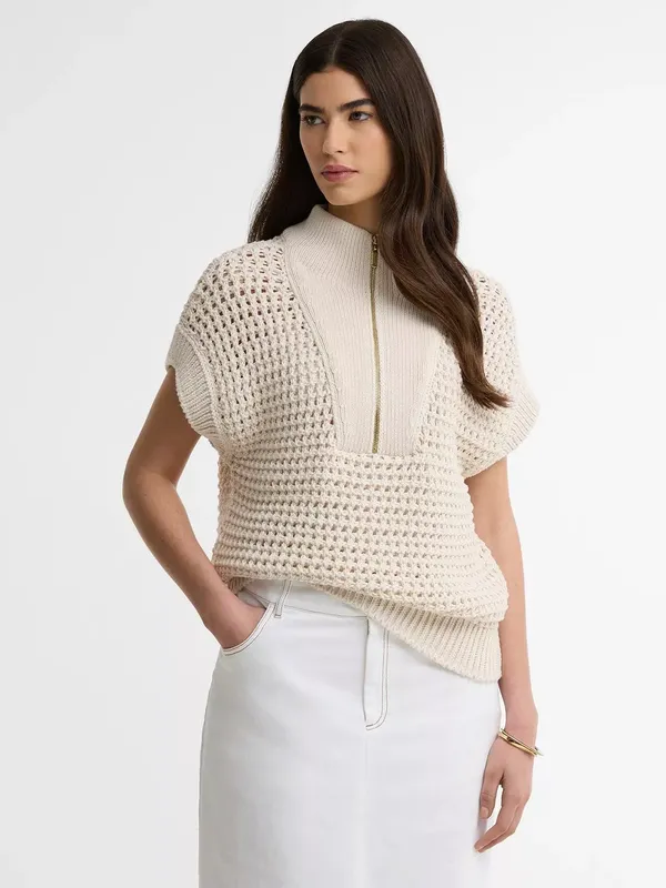 Barbour International Niamh Pointelle Cotton Knit Vest, Light Stone
