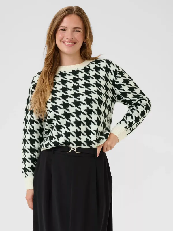 KAFFE Carol Dogtooth Jumper, White/Multi