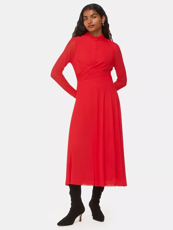 Whistles Petite Arabella Ruched Maxi Dress, Red