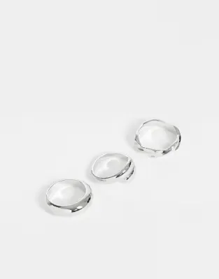 3 pack molten rings in silver