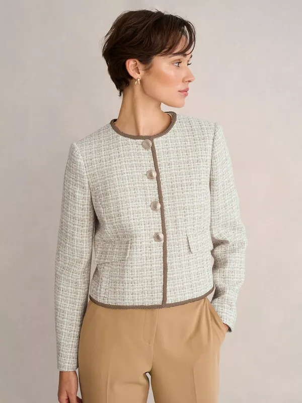 Hobbs Carey Tweed Jacket, Camel/Ivory
