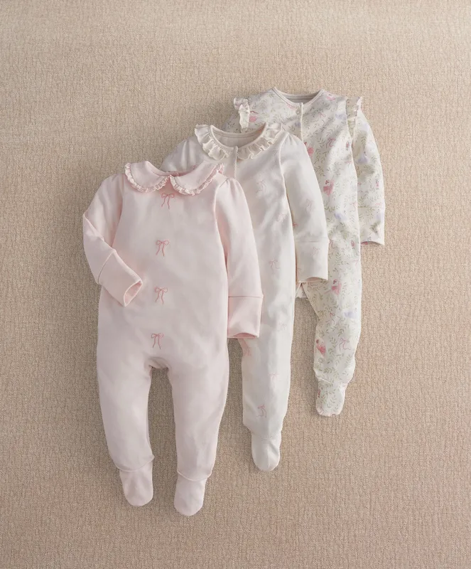 Mamas & Papas Bow Velcro Sleepsuit (Pack of 3)