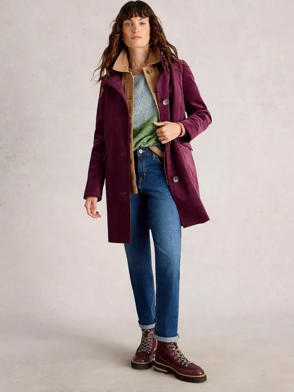 White Stuff Karla Funnel Neck Overcoat, Plum