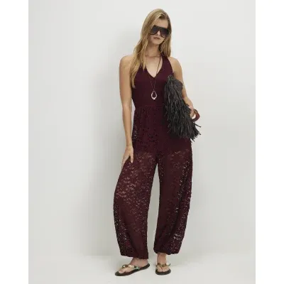 Burgundy Lace Balloon Leg Jumpsuit
