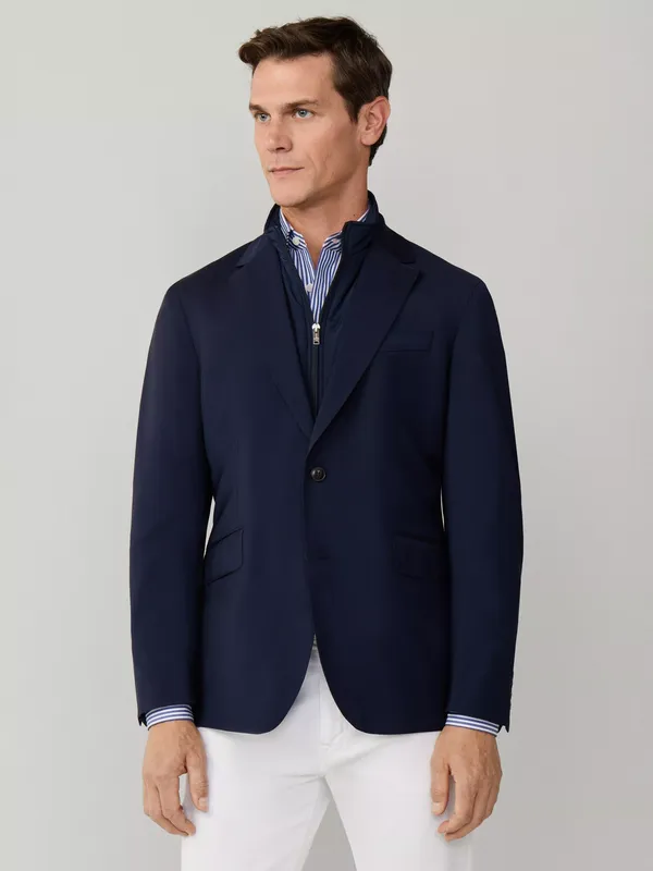 Hackett London Wool Ascot Block Check Blazer, Navy
